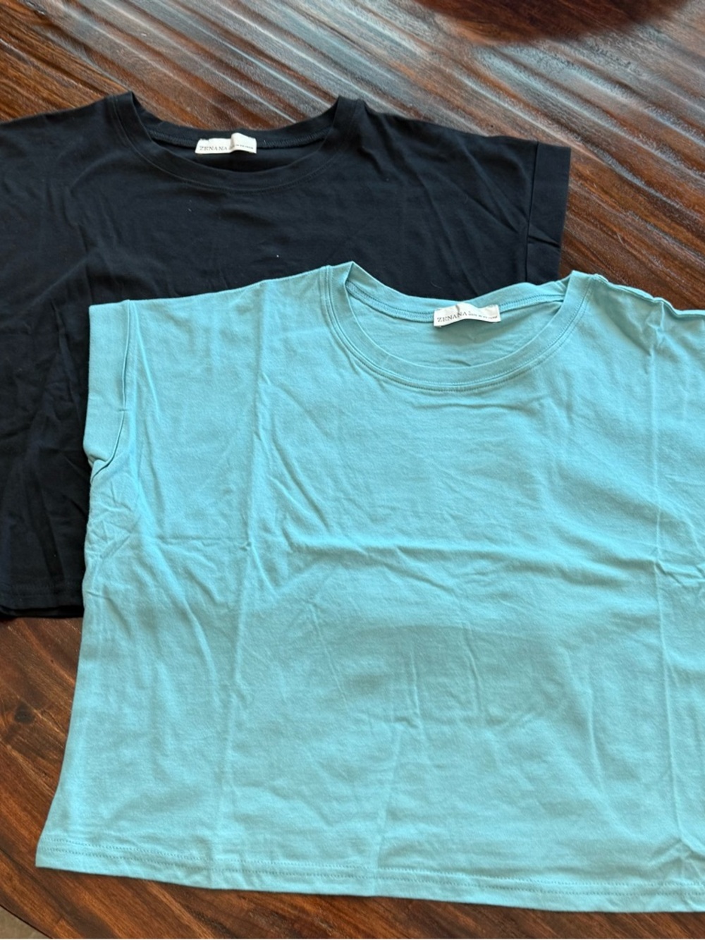 Zenana Outfitters Black & Light Teal Crop Tee Duo